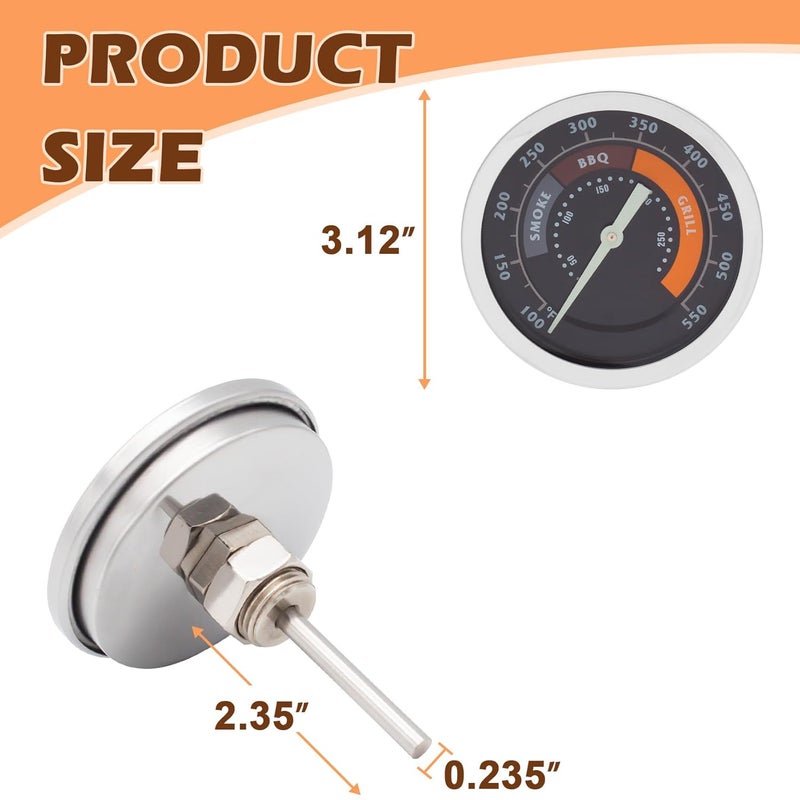 MOASKER 2 Pieces 3-inch Smoker Temperature Gauge for Char-Broil Oklahoma Joe’s 3695528R06 and Most 13/16-inch Opening Smoker Grills, BBQ Thermometer Gauge Replacement Parts - Image 2